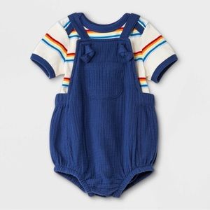 Cat & Jack gauze 2pc bubble overall set retro 18 m